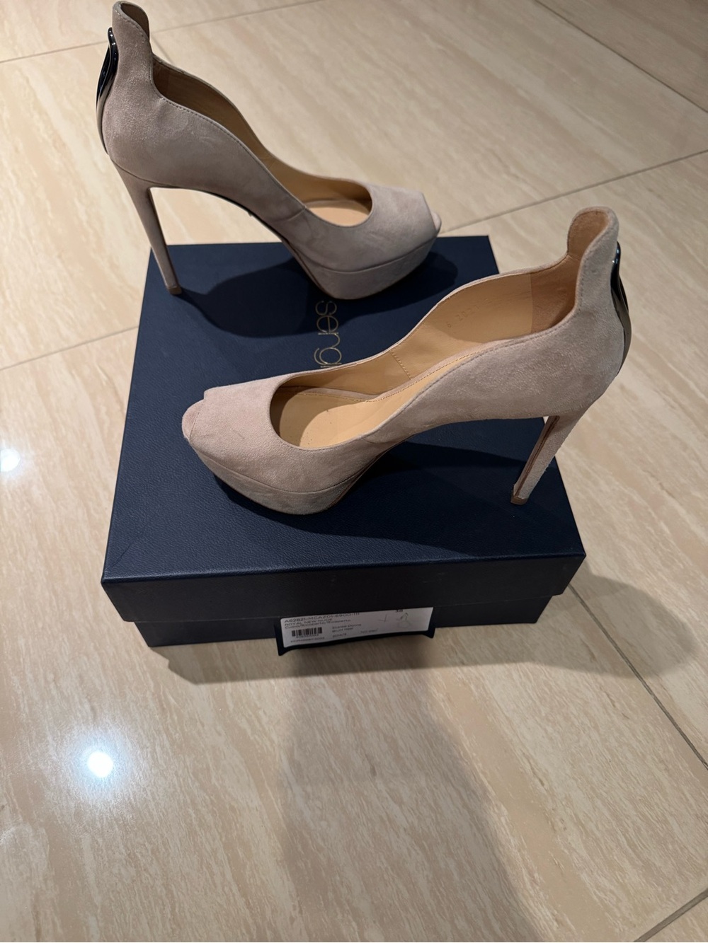 Suede Peep-Toe Platform Heels in Taupe - Women's Dress Pumps